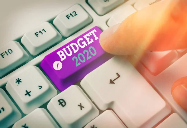 Bütçe 2020'yi gösteren metin işareti. Gelecek veya cari yıla ait gelir ve harcamaların kavramsal fotoğraf tahmini. — Stok fotoğraf