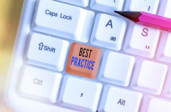 Conceptual hand writing showing Best Practice. Business photo showcasing commercial procedures accepted prescribed being correct. — Stock Photo, Image