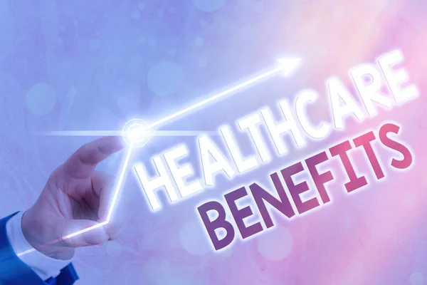 Text sign showing Healthcare Benefits. Conceptual photo monthly fair market valueprovided to Employee dependents. — Stock Photo, Image