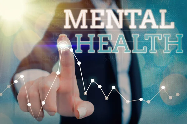 Konceptuell handstil som visar mental hälsa. Företagsfoto visar upp en individs tillstånd när det gäller deras psykiska välbefinnande. — Stockfoto