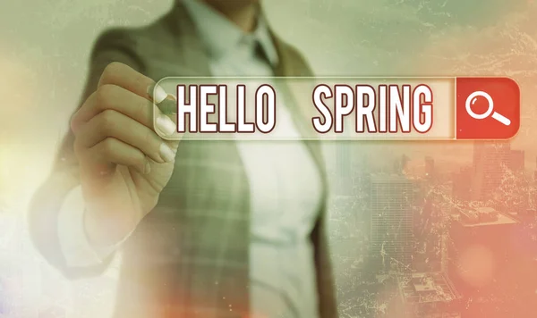 Scrittura concettuale a mano che mostra Hello Spring. Business photo showcase Accoglienza della stagione dopo l'inverno Fioritura dei fiori . — Foto Stock