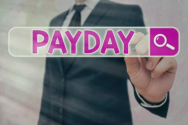 Texto de escritura de palabras Payday. Concepto de negocio para un día en el que a alguien se le paga o espera que se le pague su salario . —  Fotos de Stock