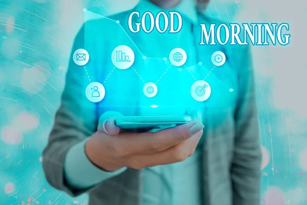 Textskylt som visar God morgon. Konceptfoto Ett konventionellt uttryck vid möte eller avresa på morgonen. — Stockfoto