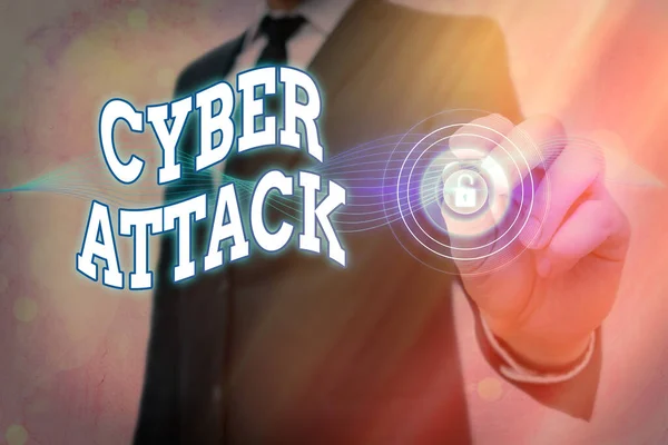 Texto manuscrito Cyber Attack. Concepto que significa un intento de los hackers para dañar destruir un sistema informático . — Foto de Stock