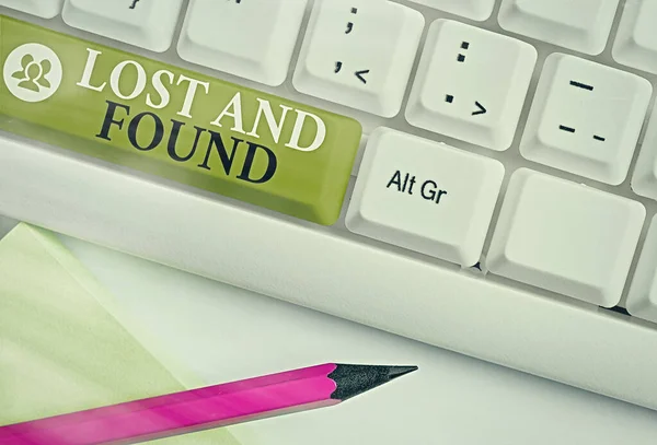 Writing note showing Lost And Found. Business photo showcasing a place where lost items are stored until they reclaimed.