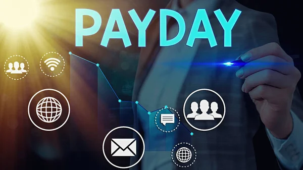 Parola di scrittura del testo Payday. Concetto di business per un giorno in cui qualcuno è pagato o si aspetta di essere pagato il loro stipendio . — Foto Stock