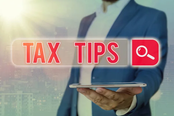 Handwriting text Tax Tips. Concept meaning compulsory contribution to state revenue levied by government. — Stock Photo, Image