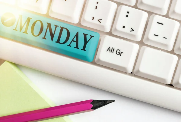 Conceptual hand writing showing Monday. Business photo text the day of the week after Sunday and before Tuesday Day of the Moon. — Stock Photo, Image