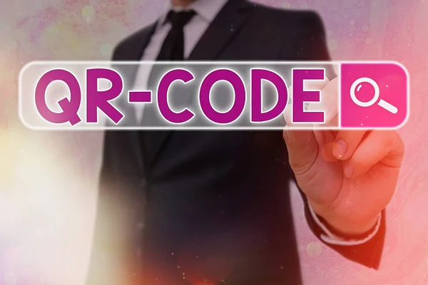 Wortschreibtext Qr-Code. Geschäftskonzept für die Marke für eine Art Matrix-Barcode Ein maschinenlesbarer Code. — Stockfoto