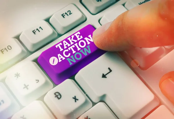 Text sign showing Take Action Now. Conceptual photo do something official or concerted achieve aim with problem. — Stock Photo, Image