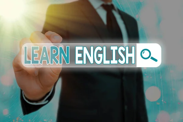 Írócetli angol nyelvtanulásról. Üzleti fotó bemutatása nyereség szerezni ismereteket új nyelven tanulmány. — Stock Fotó