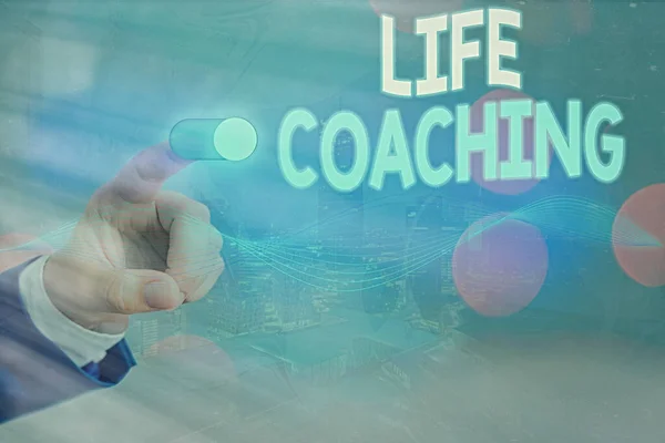 Εννοιολογική γραφή χεριών που δείχνει το Life Coaching. Business photo κείμενο ένα άτομο που απασχολούνται για να βοηθήσει στην επίτευξη των στόχων τους στην καριέρα. — Φωτογραφία Αρχείου