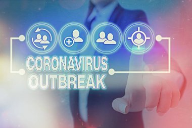 Coronavirüs salgınını gösteren kavramsal el yazısı. Yeni keşfedilen COVID19 'un sebep olduğu bulaşıcı hastalıkları gösteren iş fotoğrafı..