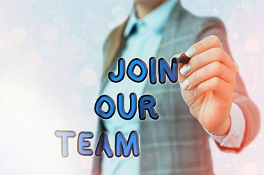 Kelime yazma metni Ekibimize katıl. Yerel grup veya şirketinize birini davet etmek için iş konsepti.