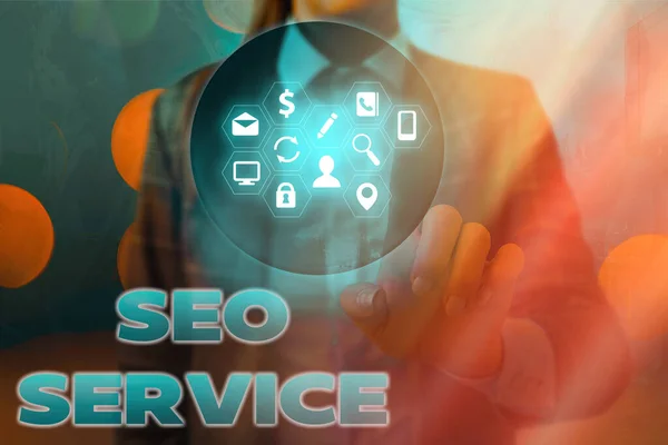 Tekst schrijven Seo Service. Bedrijfsconcept voor technieken en procedures om de zichtbaarheid van de website te vergroten. — Stockfoto