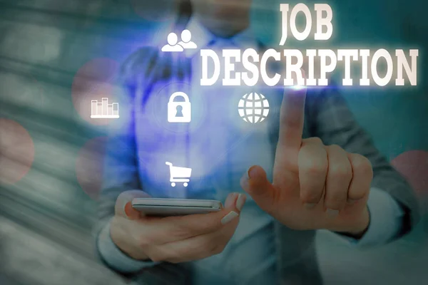 Woord schrijven tekst Job Description. Bedrijfsconcept voor een formele rekening van een werknemer. — Stockfoto