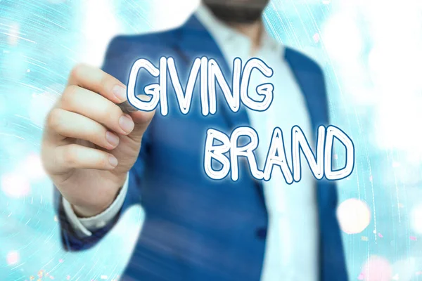 Kézírás üzenet Brand-nek. Koncepció jelentése A cég termékeinek vagy szolgáltatásainak nevének megadása. — Stock Fotó