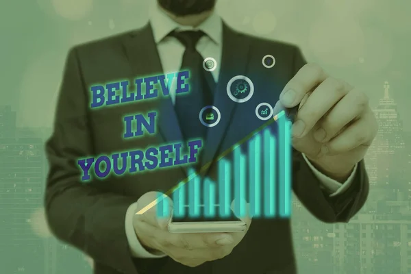 Word writing text Believe In Yourself. Geschäftskonzept für einen gemeinsamen Ratschlag, dass man alles tun kann. — Stockfoto