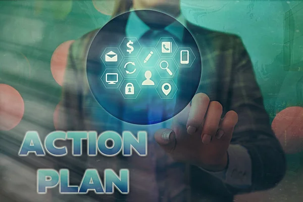 Word writing text Action Plan. Business concept for detailed plan outlining actions needed to reach goals or vision. — Stock Photo, Image