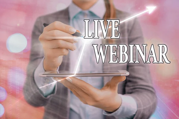 Text sign showing Live Webinar. Conceptual photo presentation lecture or seminar transmitted over Web. — Stock Photo, Image