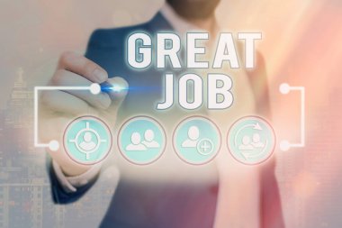 Kelime yazma metin Great Job. Çok iyi yapmış bir şey için birini öven kullanılan iş konsepti.