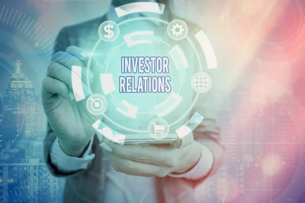Handskrift text skriva Investor Relations. Begreppet ledningsansvar som integrerar finansiering. — Stockfoto