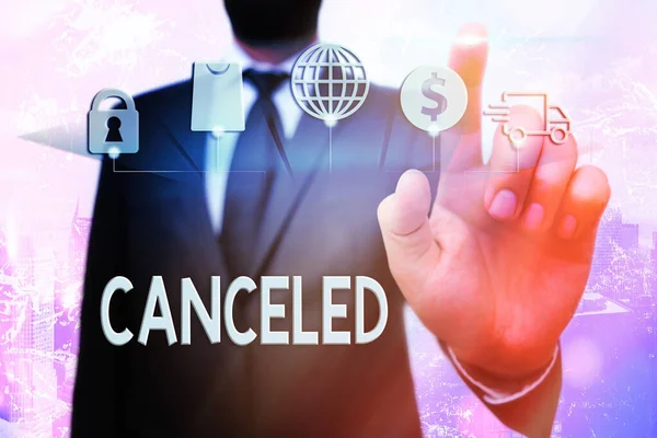 Conceptual hand writing showing Canceled. Business photo text to decide not to conduct or perform something planned or expected. — Stock Photo, Image