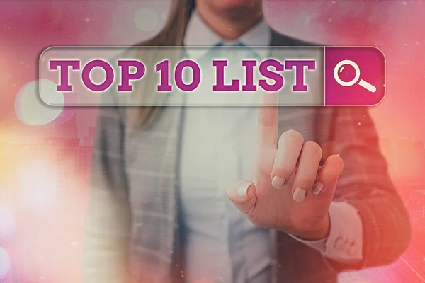 Conceptual hand writing showing Top 10 List. Business photo showcasing the ten most important or successful items in a particular list.