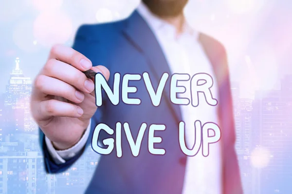 Handwriting text Never Give Up. Concept meaning be persistent to keep on trying to improve the condition.