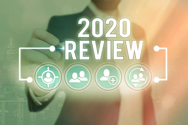 Szövegírás 2020 Review. Üzleti koncepció a tavalyi események emlékezetére főbb fellépések vagy jó bemutatók. — Stock Fotó