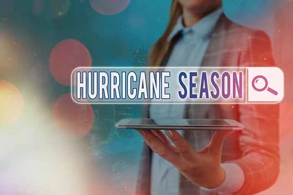 Text sign showing Hurricane Season. Conceptual photo time when most tropical cyclones are expected to develop.