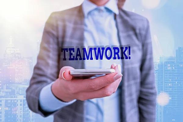 Conceptual hand writing showing Teamwork. Business photo showcasing combined action of group especially when effective and efficient. — Stock Photo, Image