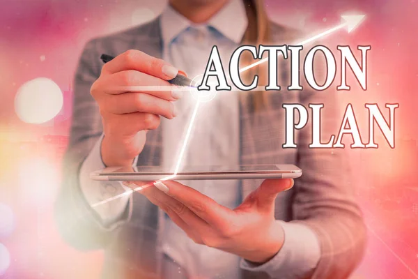Text sign showing Action Plan. Conceptual photo proposed strategy or course of actions for certain time.