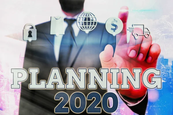 Fogalmi kézi írás bemutatás tervezés 2020. Üzleti Fotópályázat készítése a következő év terveiről. — Stock Fotó