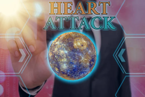 A escrever texto a escrever "Heart Attack". Conceito que significa ocorrência súbita de trombose coronariana resultando em morte Elementos desta imagem fornecidos pela NASA . — Fotografia de Stock