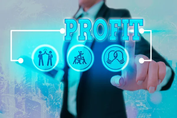 Konzeptionelle Handschrift, die Profit zeigt. Business Foto Text Geld, das im Handel oder Geschäft verdient wird, nachdem die Kosten bezahlt wurden. — Stockfoto