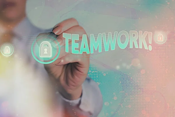 Conceptual hand writing showing Teamwork. Business photo text combined action of group especially when effective and efficient. — Stock Photo, Image