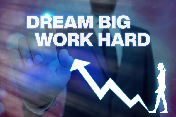 Handschrift tekst schrijven Dream Big Work Hard. Concept betekent Geloof in jezelf en volg de dromen en doelen. — Stockfoto