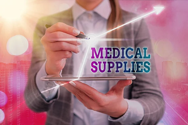 Text sign showing Medical Supplies. Conceptual photo Items necessary for treatment of illness or injury.