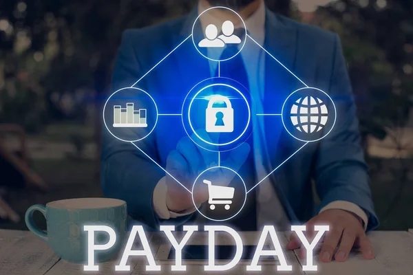Texto de escritura de palabras Payday. Concepto de negocio para un día en el que a alguien se le paga o espera que se le pague su salario . —  Fotos de Stock