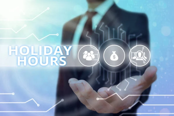 Holiday Hours 'u gösteren kavramsal el yazısı. İş fotoğrafı çalışanı saatlerce normal ücretlerinin iki katını alıyor.. — Stok fotoğraf