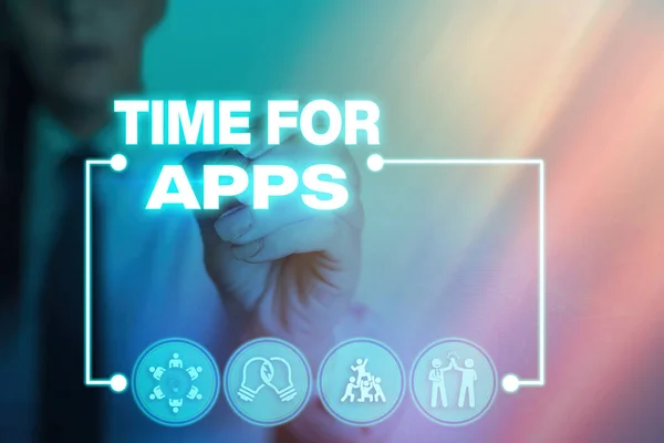 Konceptuální rukopis zobrazující Time For Apps. Text firemní fotografie využívá aplikace nebo služby využívající technologie. — Stock fotografie