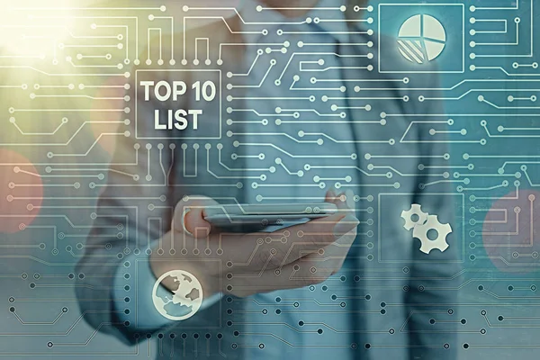 Conceptual hand writing showing Top 10 List. Business photo showcasing the ten most important or successful items in a particular list.