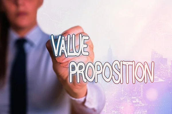 Word writing text Value Proposition. Business concept for feature intended to make a company or product attractive. — Stock Photo, Image