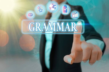 Conceptual hand writing showing Grammar. Business photo showcasing whole system structure language syntax and morphology. clipart