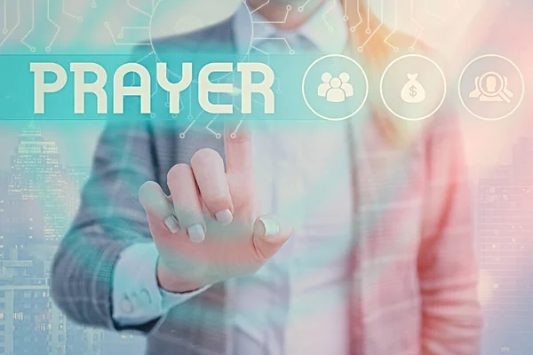 Handwriting text writing Prayer. Concept meaning solemn request for help or expression of thanks addressed to God. — Stock Photo, Image