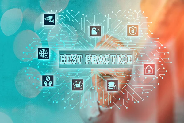 Tekst schrijven Best Practice. Bedrijfsconcept voor commerciële procedures die worden aanvaard voorgeschreven correct zijn. — Stockfoto