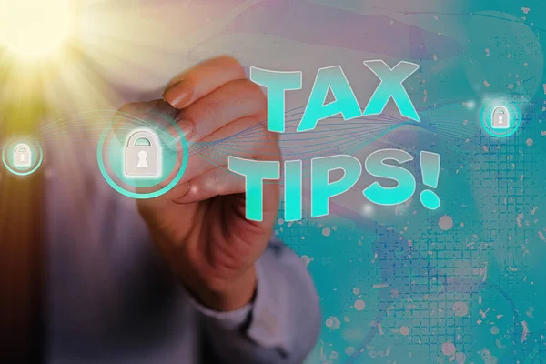 Conceptual hand writing showing Tax Tips. Business photo text compulsory contribution to state revenue levied by government. — Stock Photo, Image