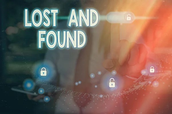 Word writing text Lost And Found. Business concept for a place where lost items are stored until they reclaimed. — Stock Photo, Image