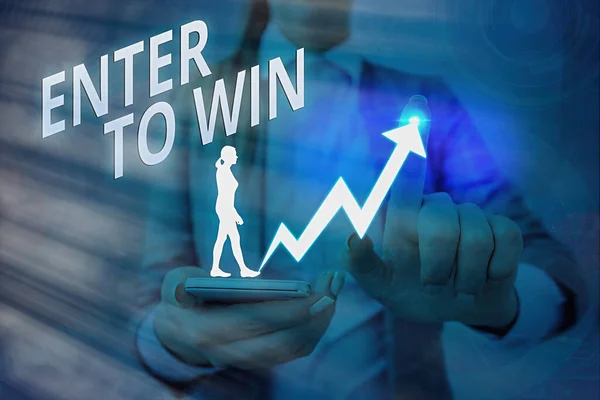 Handstilstext Enter To Win. Begreppet innebär att utbyta något värde för pris eller chans att vinna. — Stockfoto